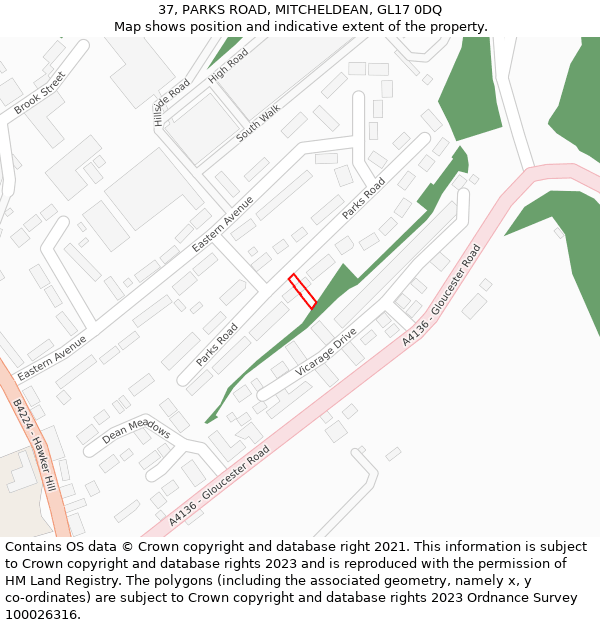 37, PARKS ROAD, MITCHELDEAN, GL17 0DQ: Location map and indicative extent of plot