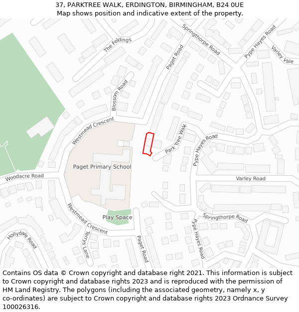 37, PARKTREE WALK, ERDINGTON, BIRMINGHAM, B24 0UE: Location map and indicative extent of plot