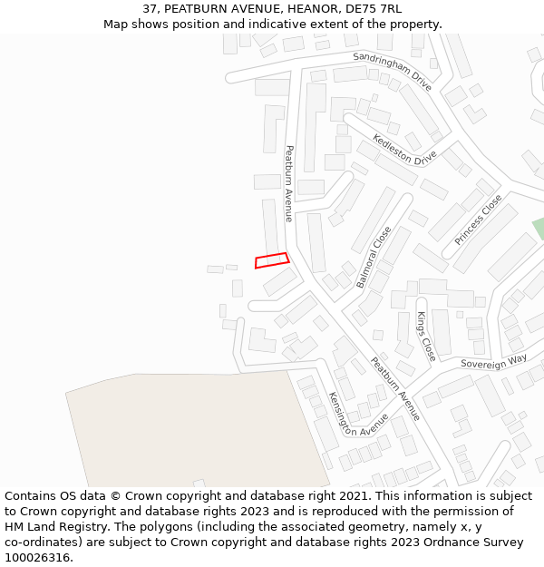 37, PEATBURN AVENUE, HEANOR, DE75 7RL: Location map and indicative extent of plot