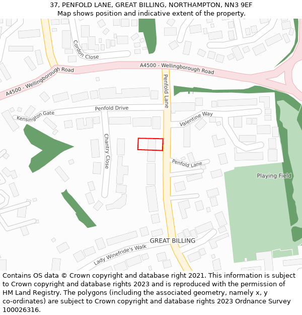 37, PENFOLD LANE, GREAT BILLING, NORTHAMPTON, NN3 9EF: Location map and indicative extent of plot
