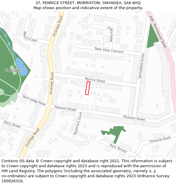 37, PENRICE STREET, MORRISTON, SWANSEA, SA6 6HQ: Location map and indicative extent of plot