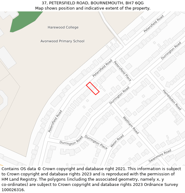 37, PETERSFIELD ROAD, BOURNEMOUTH, BH7 6QG: Location map and indicative extent of plot
