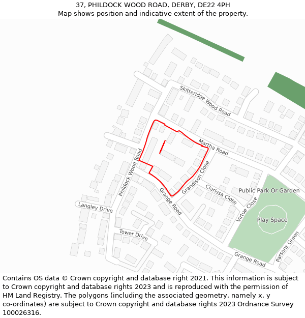 37, PHILDOCK WOOD ROAD, DERBY, DE22 4PH: Location map and indicative extent of plot