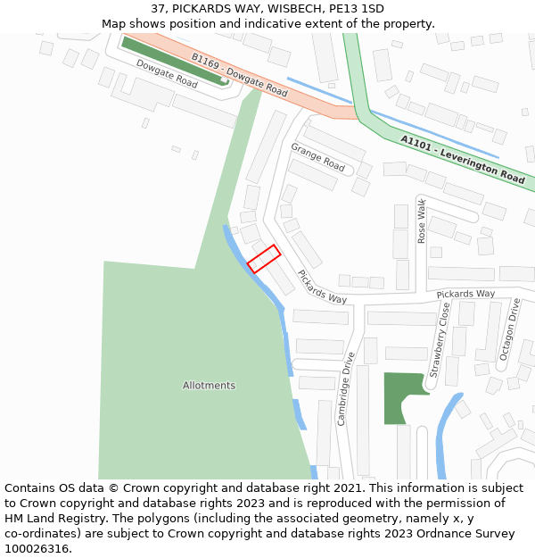 37, PICKARDS WAY, WISBECH, PE13 1SD: Location map and indicative extent of plot