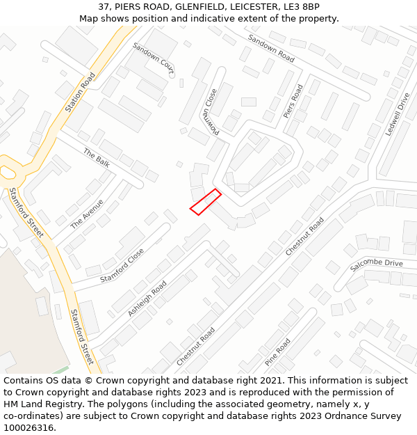 37, PIERS ROAD, GLENFIELD, LEICESTER, LE3 8BP: Location map and indicative extent of plot