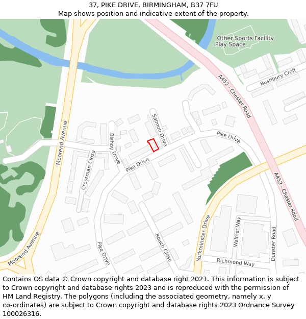 37, PIKE DRIVE, BIRMINGHAM, B37 7FU: Location map and indicative extent of plot