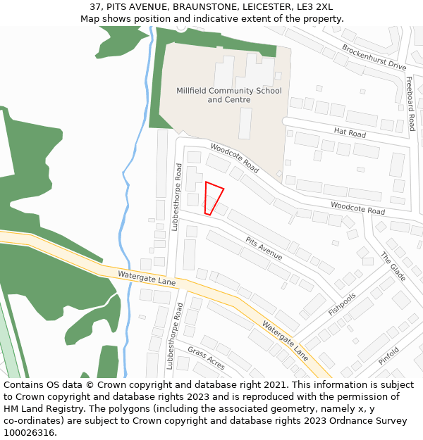 37, PITS AVENUE, BRAUNSTONE, LEICESTER, LE3 2XL: Location map and indicative extent of plot