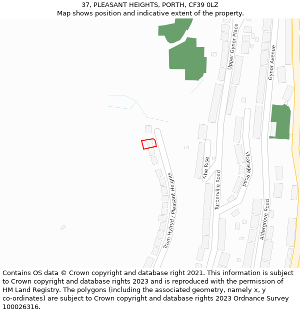 37, PLEASANT HEIGHTS, PORTH, CF39 0LZ: Location map and indicative extent of plot