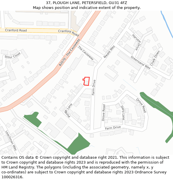 37, PLOUGH LANE, PETERSFIELD, GU31 4FZ: Location map and indicative extent of plot