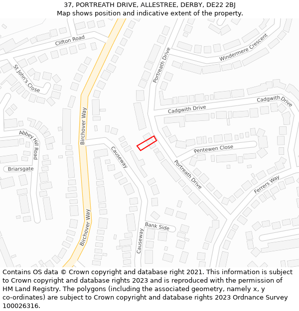 37, PORTREATH DRIVE, ALLESTREE, DERBY, DE22 2BJ: Location map and indicative extent of plot
