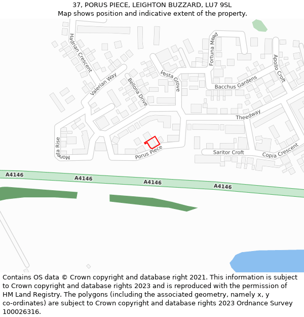 37, PORUS PIECE, LEIGHTON BUZZARD, LU7 9SL: Location map and indicative extent of plot