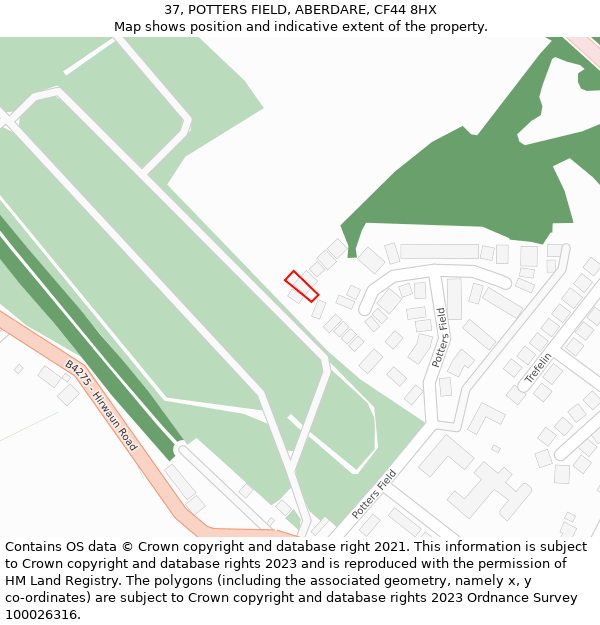 37, POTTERS FIELD, ABERDARE, CF44 8HX: Location map and indicative extent of plot