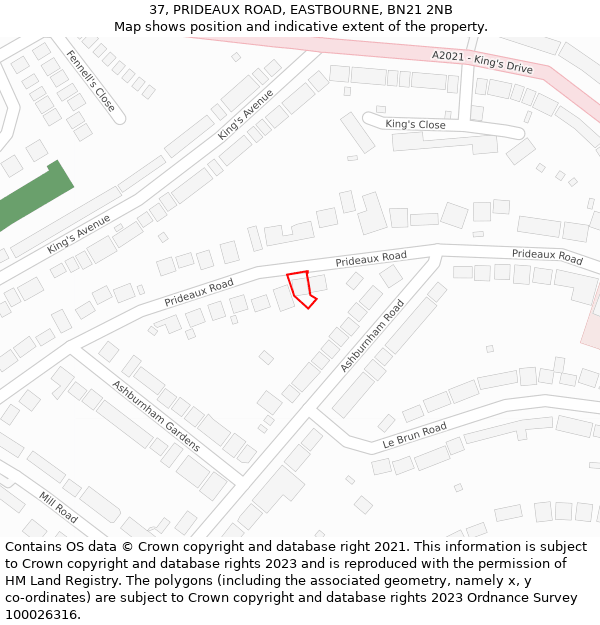 37, PRIDEAUX ROAD, EASTBOURNE, BN21 2NB: Location map and indicative extent of plot