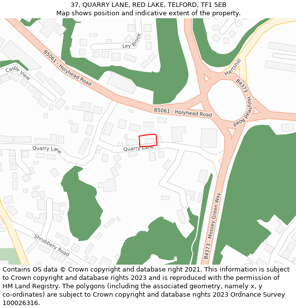37, QUARRY LANE, RED LAKE, TELFORD, TF1 5EB: Location map and indicative extent of plot