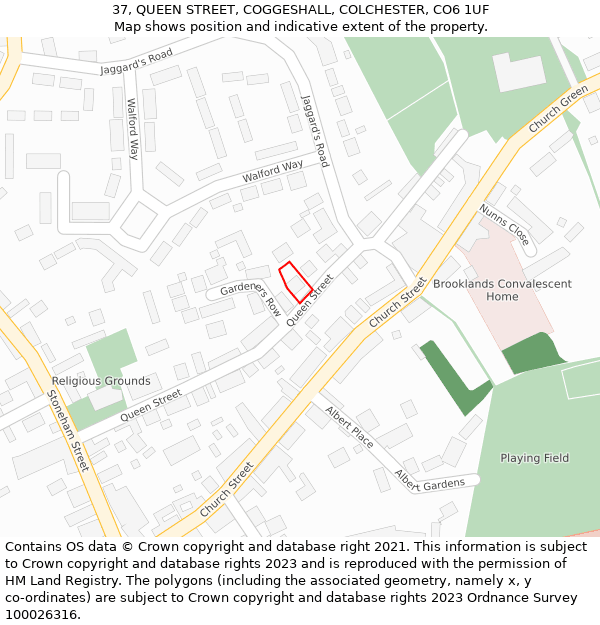 37, QUEEN STREET, COGGESHALL, COLCHESTER, CO6 1UF: Location map and indicative extent of plot