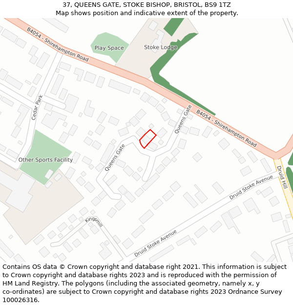 37, QUEENS GATE, STOKE BISHOP, BRISTOL, BS9 1TZ: Location map and indicative extent of plot