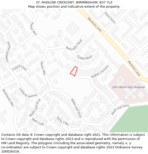 37, RADLOW CRESCENT, BIRMINGHAM, B37 7LZ: Location map and indicative extent of plot