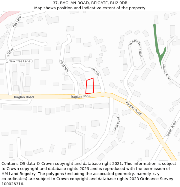 37, RAGLAN ROAD, REIGATE, RH2 0DR: Location map and indicative extent of plot