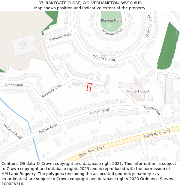37, RAKEGATE CLOSE, WOLVERHAMPTON, WV10 6US: Location map and indicative extent of plot
