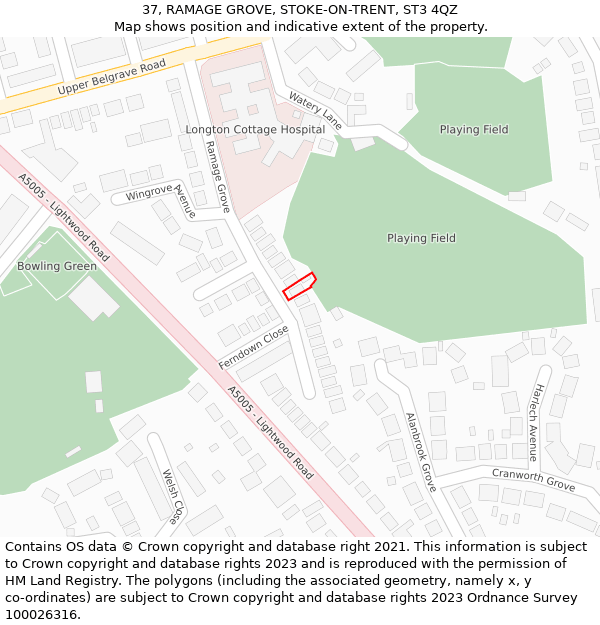 37, RAMAGE GROVE, STOKE-ON-TRENT, ST3 4QZ: Location map and indicative extent of plot