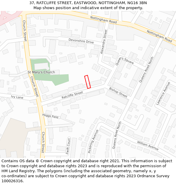 37, RATCLIFFE STREET, EASTWOOD, NOTTINGHAM, NG16 3BN: Location map and indicative extent of plot