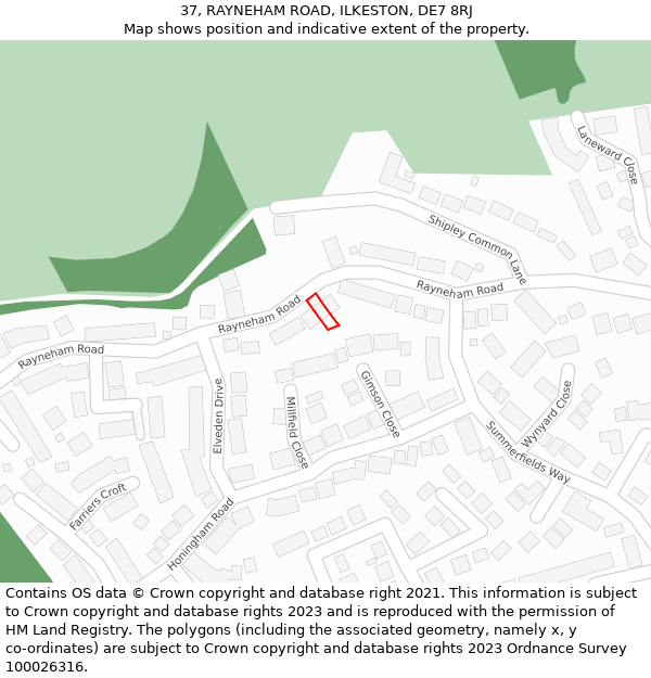 37, RAYNEHAM ROAD, ILKESTON, DE7 8RJ: Location map and indicative extent of plot