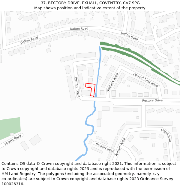 37, RECTORY DRIVE, EXHALL, COVENTRY, CV7 9PG: Location map and indicative extent of plot