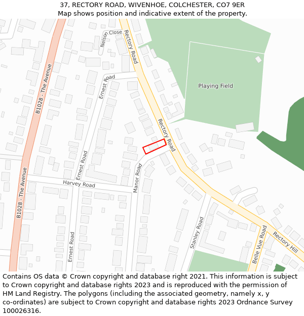 37, RECTORY ROAD, WIVENHOE, COLCHESTER, CO7 9ER: Location map and indicative extent of plot