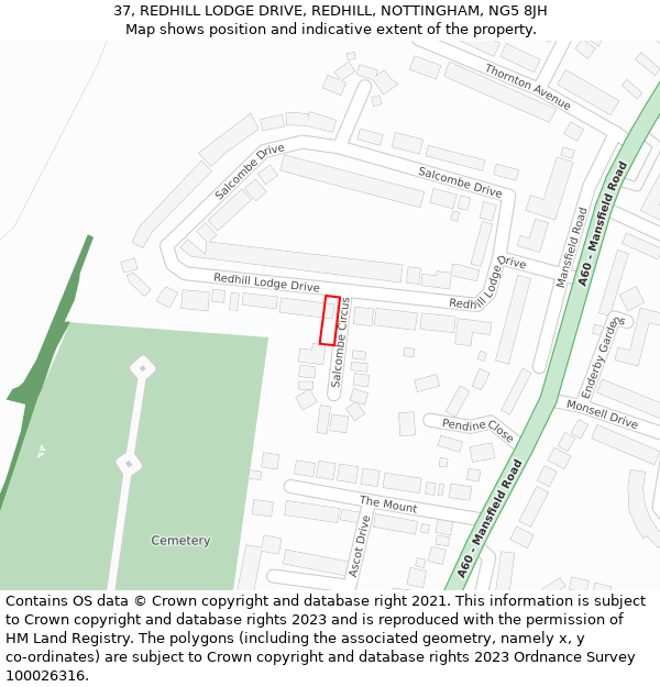 37, REDHILL LODGE DRIVE, REDHILL, NOTTINGHAM, NG5 8JH: Location map and indicative extent of plot