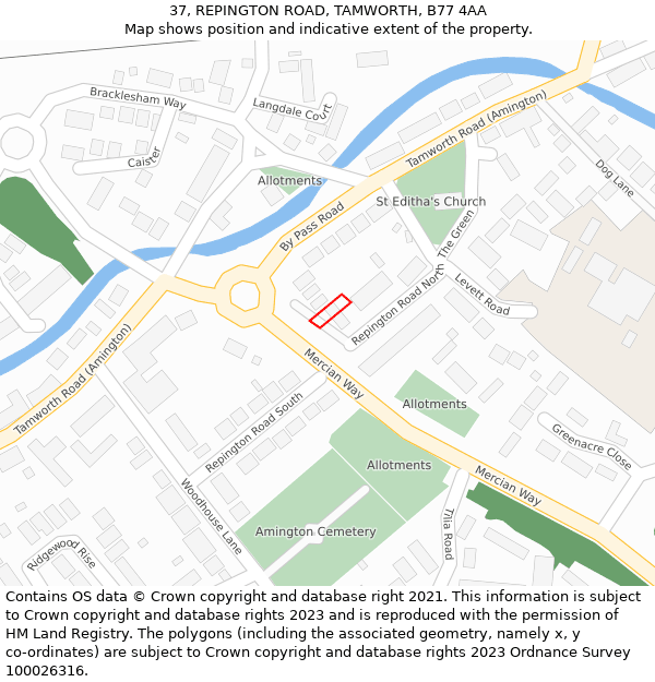 37, REPINGTON ROAD, TAMWORTH, B77 4AA: Location map and indicative extent of plot