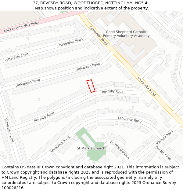 37, REVESBY ROAD, WOODTHORPE, NOTTINGHAM, NG5 4LJ: Location map and indicative extent of plot