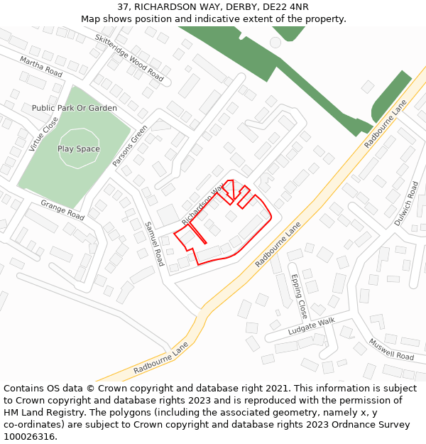 37, RICHARDSON WAY, DERBY, DE22 4NR: Location map and indicative extent of plot