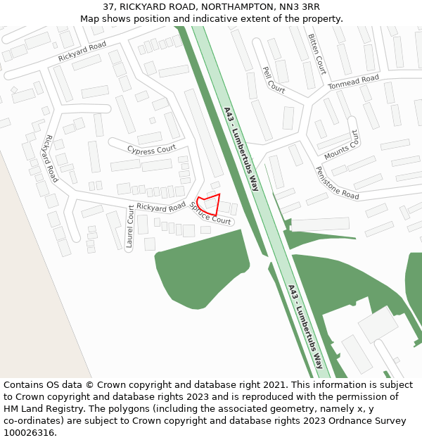 37, RICKYARD ROAD, NORTHAMPTON, NN3 3RR: Location map and indicative extent of plot