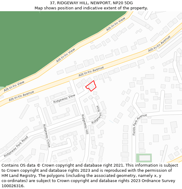 37, RIDGEWAY HILL, NEWPORT, NP20 5DG: Location map and indicative extent of plot