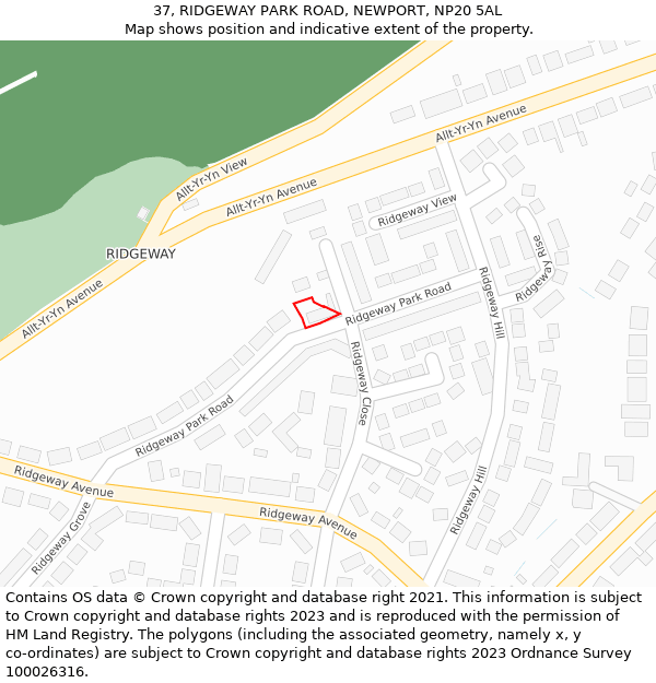 37, RIDGEWAY PARK ROAD, NEWPORT, NP20 5AL: Location map and indicative extent of plot