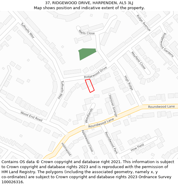 37, RIDGEWOOD DRIVE, HARPENDEN, AL5 3LJ: Location map and indicative extent of plot