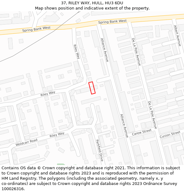 37, RILEY WAY, HULL, HU3 6DU: Location map and indicative extent of plot