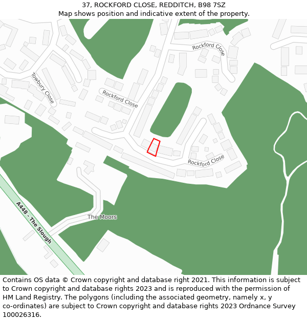 37, ROCKFORD CLOSE, REDDITCH, B98 7SZ: Location map and indicative extent of plot