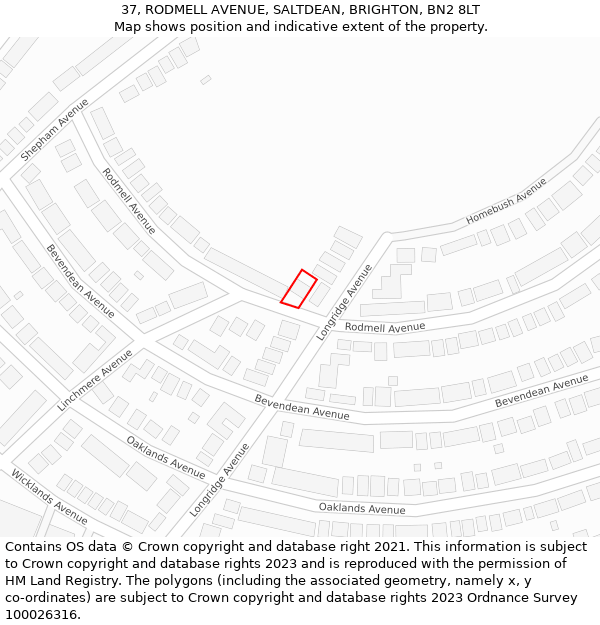 37, RODMELL AVENUE, SALTDEAN, BRIGHTON, BN2 8LT: Location map and indicative extent of plot