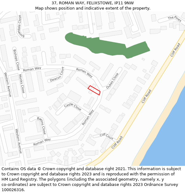 37, ROMAN WAY, FELIXSTOWE, IP11 9NW: Location map and indicative extent of plot