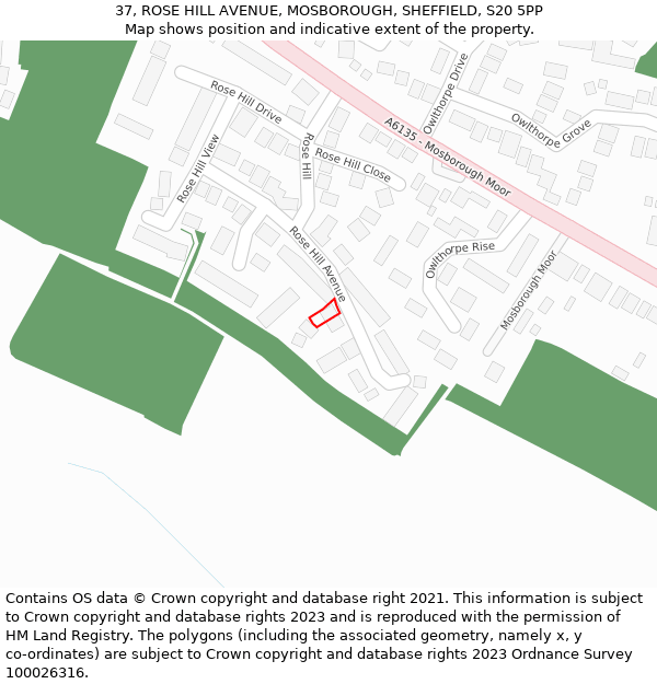 37, ROSE HILL AVENUE, MOSBOROUGH, SHEFFIELD, S20 5PP: Location map and indicative extent of plot