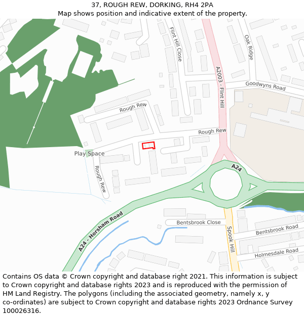 37, ROUGH REW, DORKING, RH4 2PA: Location map and indicative extent of plot