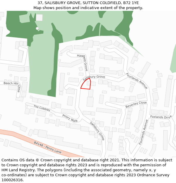 37, SALISBURY GROVE, SUTTON COLDFIELD, B72 1YE: Location map and indicative extent of plot