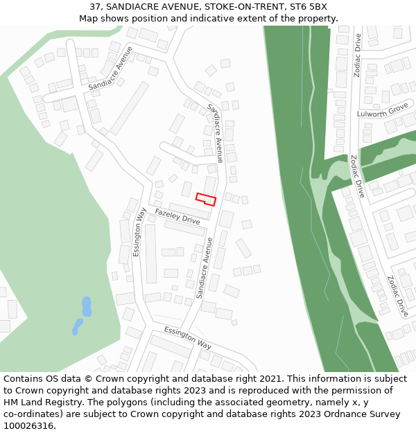37, SANDIACRE AVENUE, STOKE-ON-TRENT, ST6 5BX: Location map and indicative extent of plot