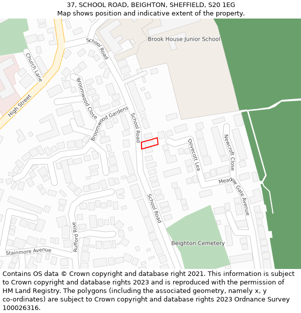 37, SCHOOL ROAD, BEIGHTON, SHEFFIELD, S20 1EG: Location map and indicative extent of plot