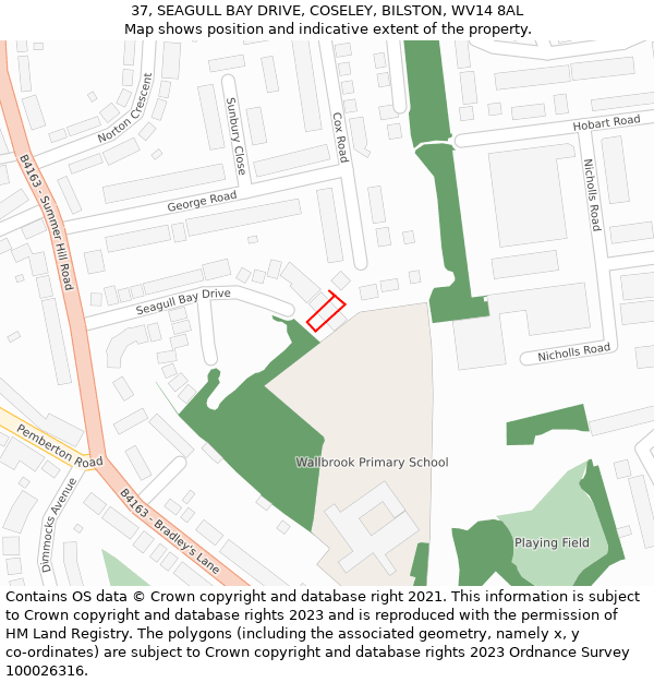 37, SEAGULL BAY DRIVE, COSELEY, BILSTON, WV14 8AL: Location map and indicative extent of plot