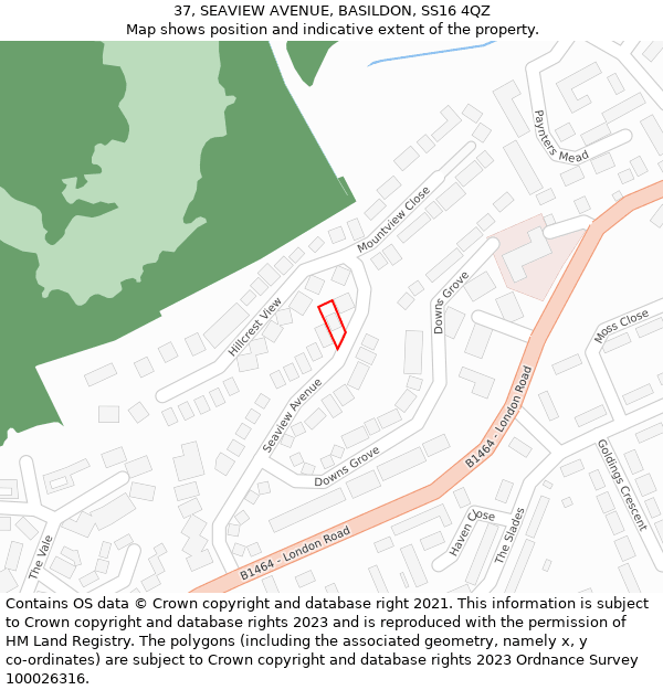 37, SEAVIEW AVENUE, BASILDON, SS16 4QZ: Location map and indicative extent of plot
