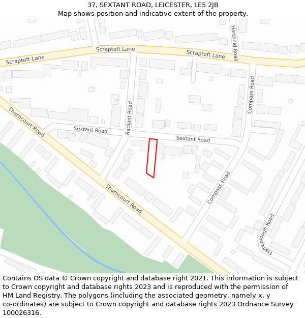 37, SEXTANT ROAD, LEICESTER, LE5 2JB: Location map and indicative extent of plot