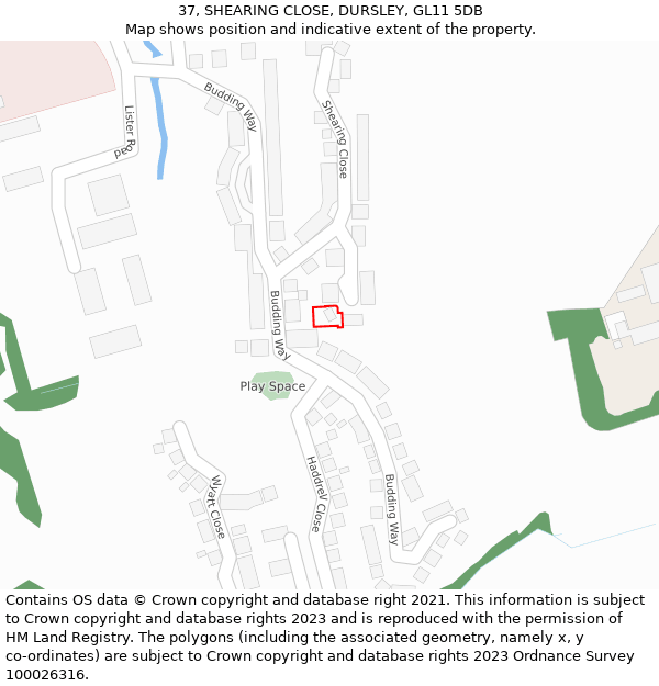 37, SHEARING CLOSE, DURSLEY, GL11 5DB: Location map and indicative extent of plot