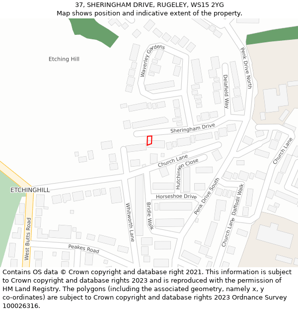 37, SHERINGHAM DRIVE, RUGELEY, WS15 2YG: Location map and indicative extent of plot